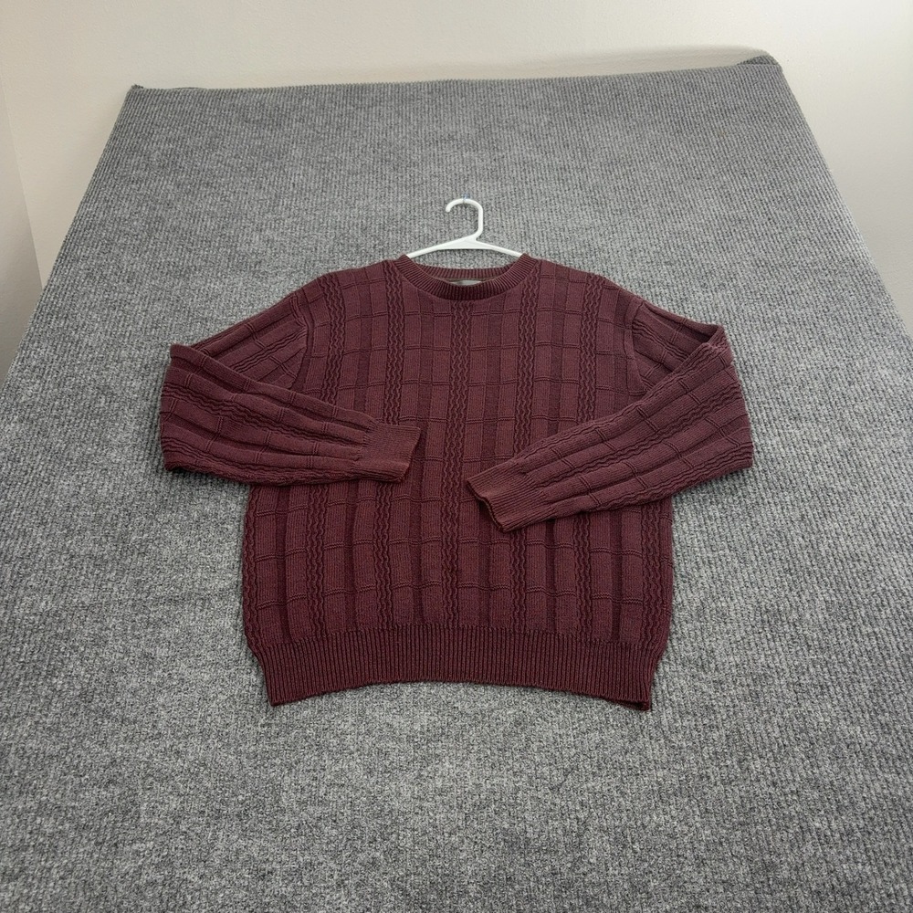 Oscar de la Renta Sweater Mens L Maroon Cotton Acrylic Textured Cable Knit